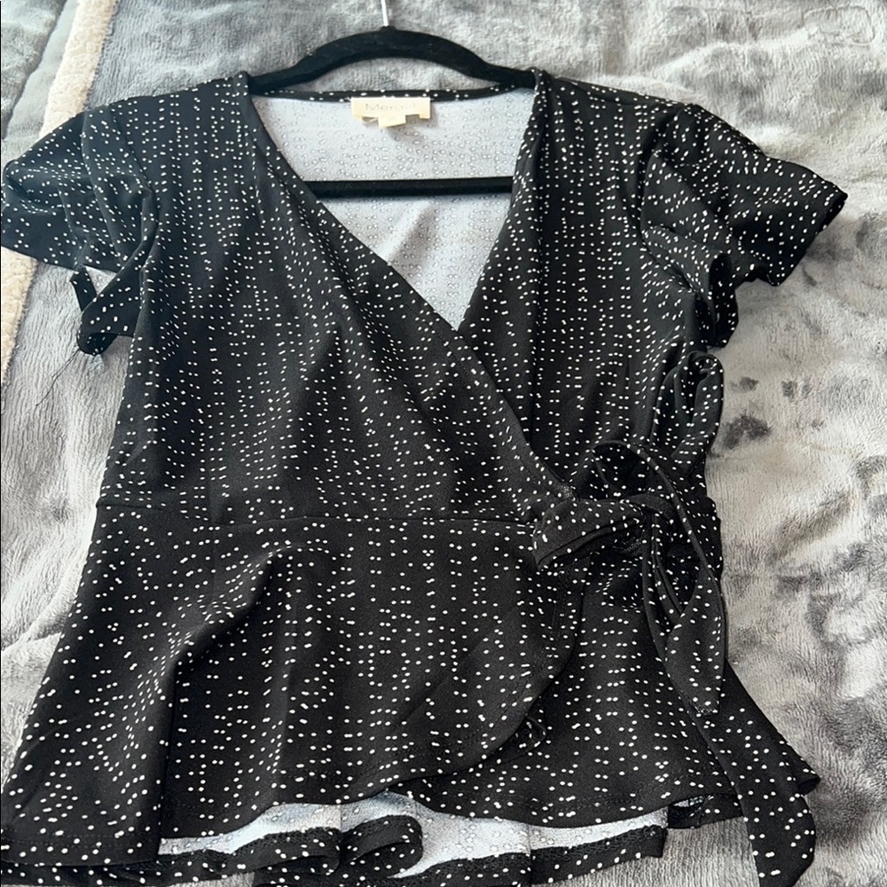 Black and White Polka Dot Wrap Top
